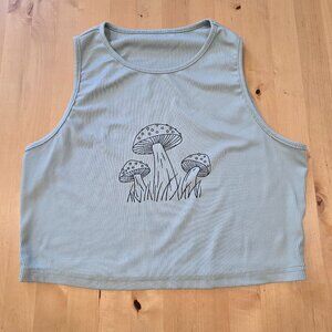 Ladies Mushroom Sleeveless Mint Green Graphic Ribbed Crop Top - Size XL Shein